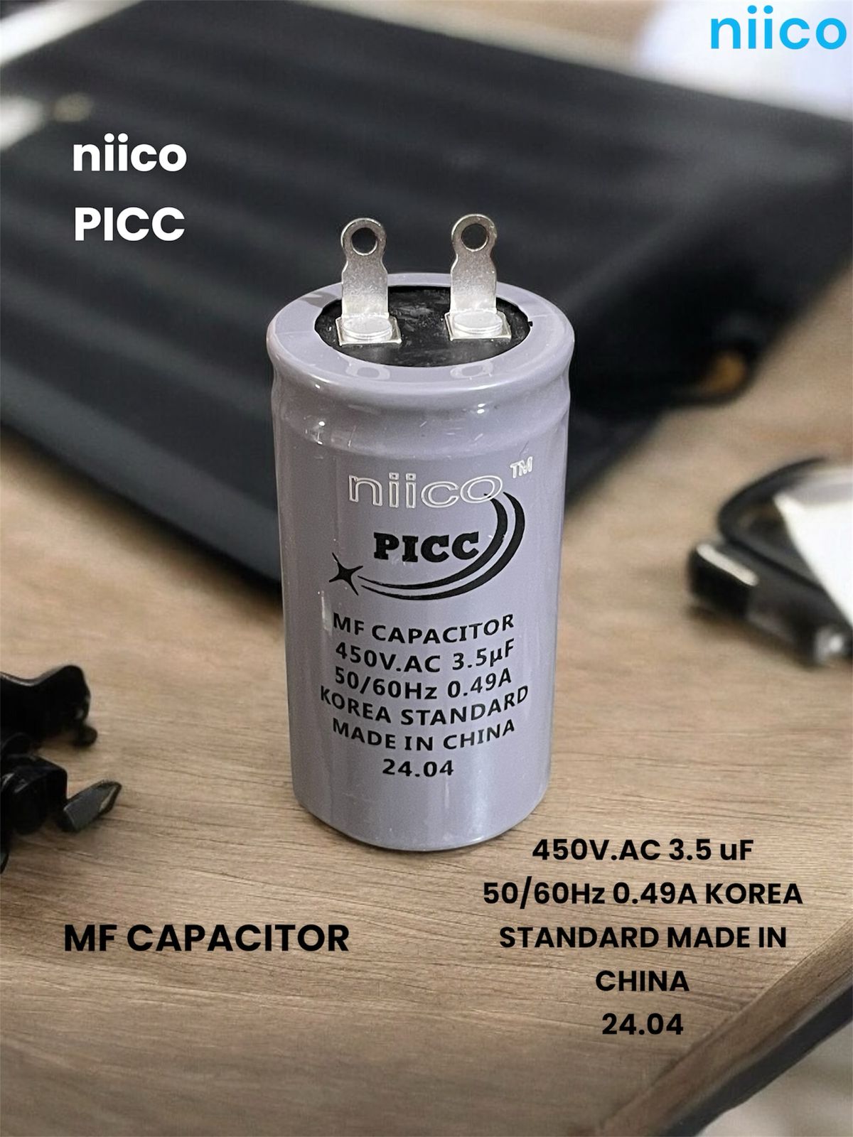 Picture of Niico Ceiling Fan Capacitor Model niico=PICC- 3.5uf =450 V.AC (Made In China)  Capacitor=3.5 UF ( 1 Year Warranty)