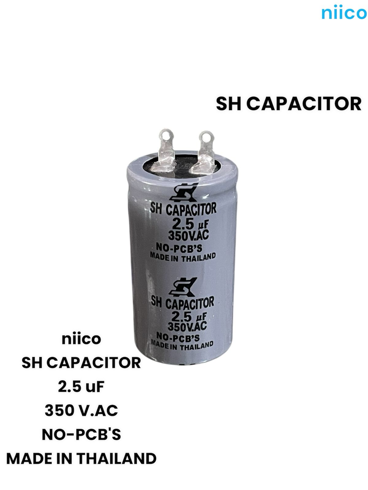 Picture of Ceiling Fan Capacitor Model=SH 2.5uf =350 V.AC Made In Thailand Capacitor=2.5 UF