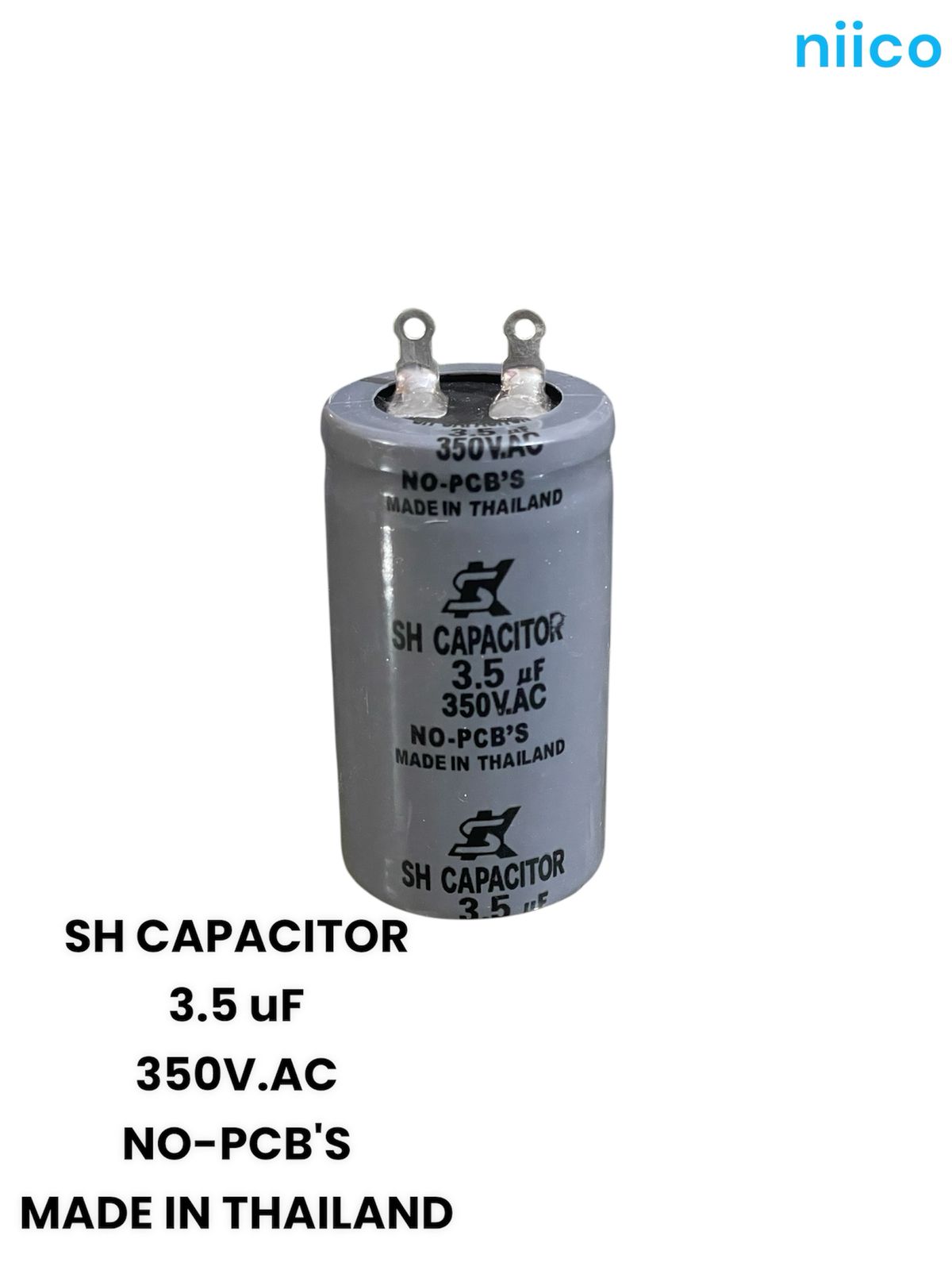 Picture of Ceiling Fan Capacitor Model=SH 3.5uf =350 V.AC Made In Thailand Capacitor=3.5 UF