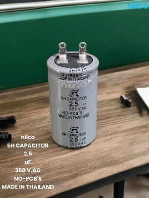 Picture of Niico Ceiling Fan Capacitor Model niico=SH 2.5uf =350 V.AC Made In Thailand Original Capacitor=2.5 UF ( 1 Year Warranty)