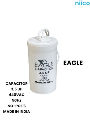 Picture of Ceiling Fan Capacitor Model=EAGAL= 3.5uf =440 V.AC (Made In India) Capacitor=3.5 UF