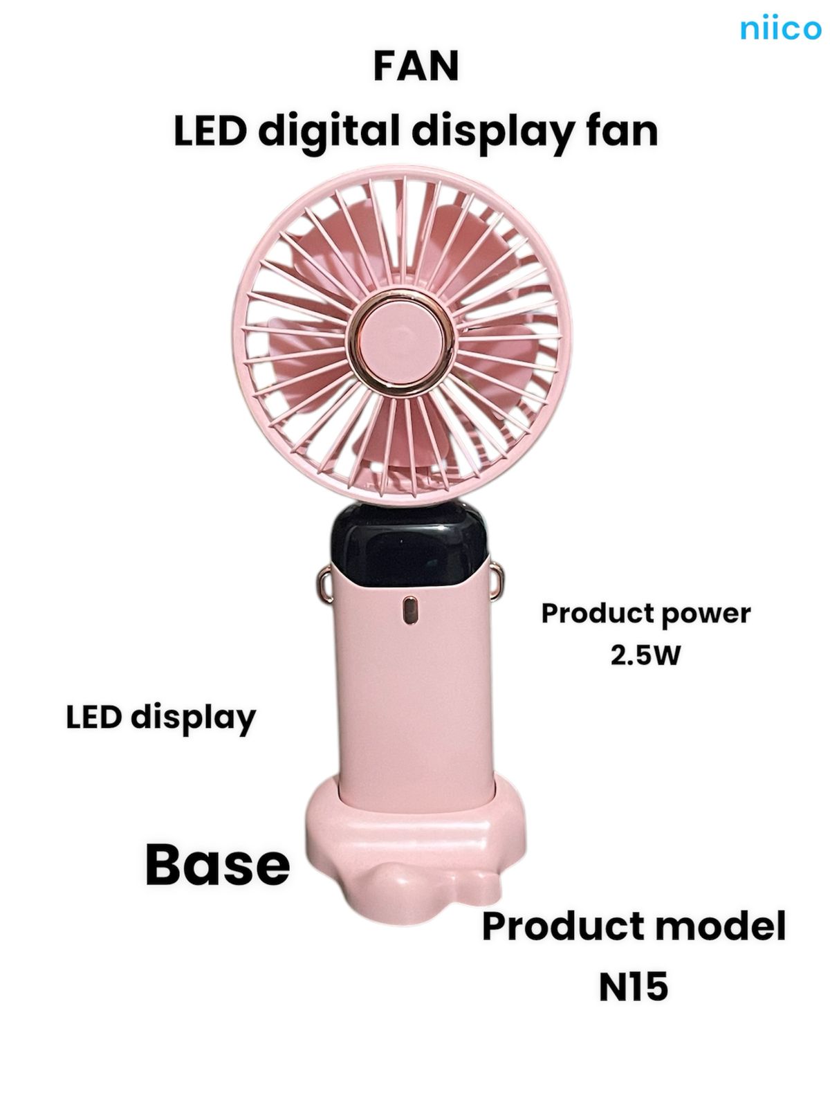 Picture of Mini USB Lithium battery Heavy Duty Rechargeable Portable Handheld cooling Fan With Disply System - 5 year life Time=Model-N15-003(1 Year warranty )
