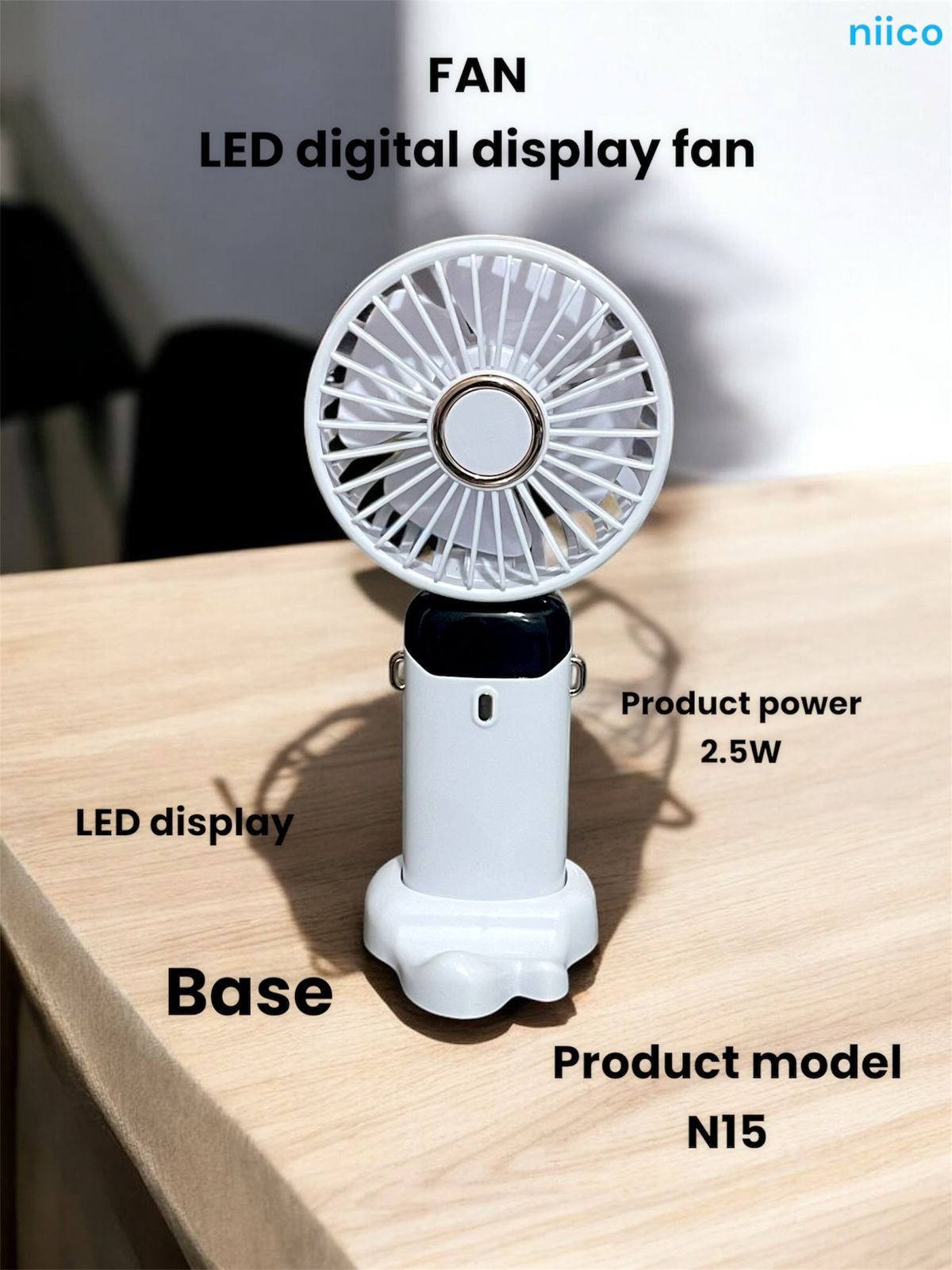 Picture of Mini USB Lithium battery Heavy Duty Rechargeable Portable Handheld cooling Fan With Disply System - 5 year life Time=Model-N15-002(1 Year warranty )