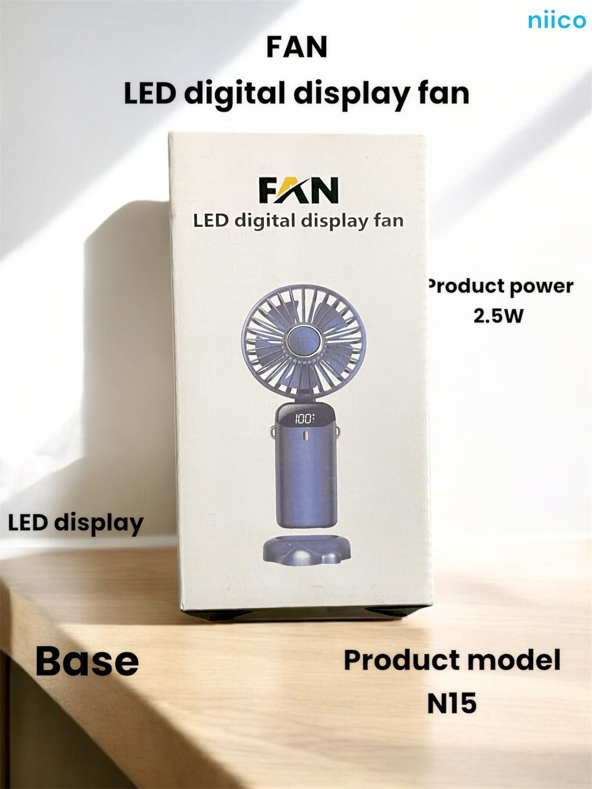Picture of Mini USB Lithium battery Heavy Duty Rechargeable Portable Handheld cooling Fan With Disply System - 5 year life Time=Model-N15-002(1 Year warranty )