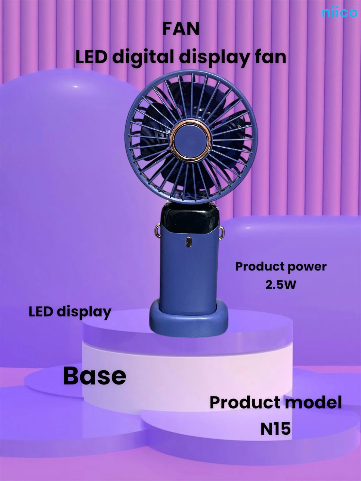 Picture of Mini USB Lithium battery Heavy Duty Rechargeable Portable Handheld cooling Fan With Disply System - 5 year life Time=Model-N15-001(1 Year warranty )