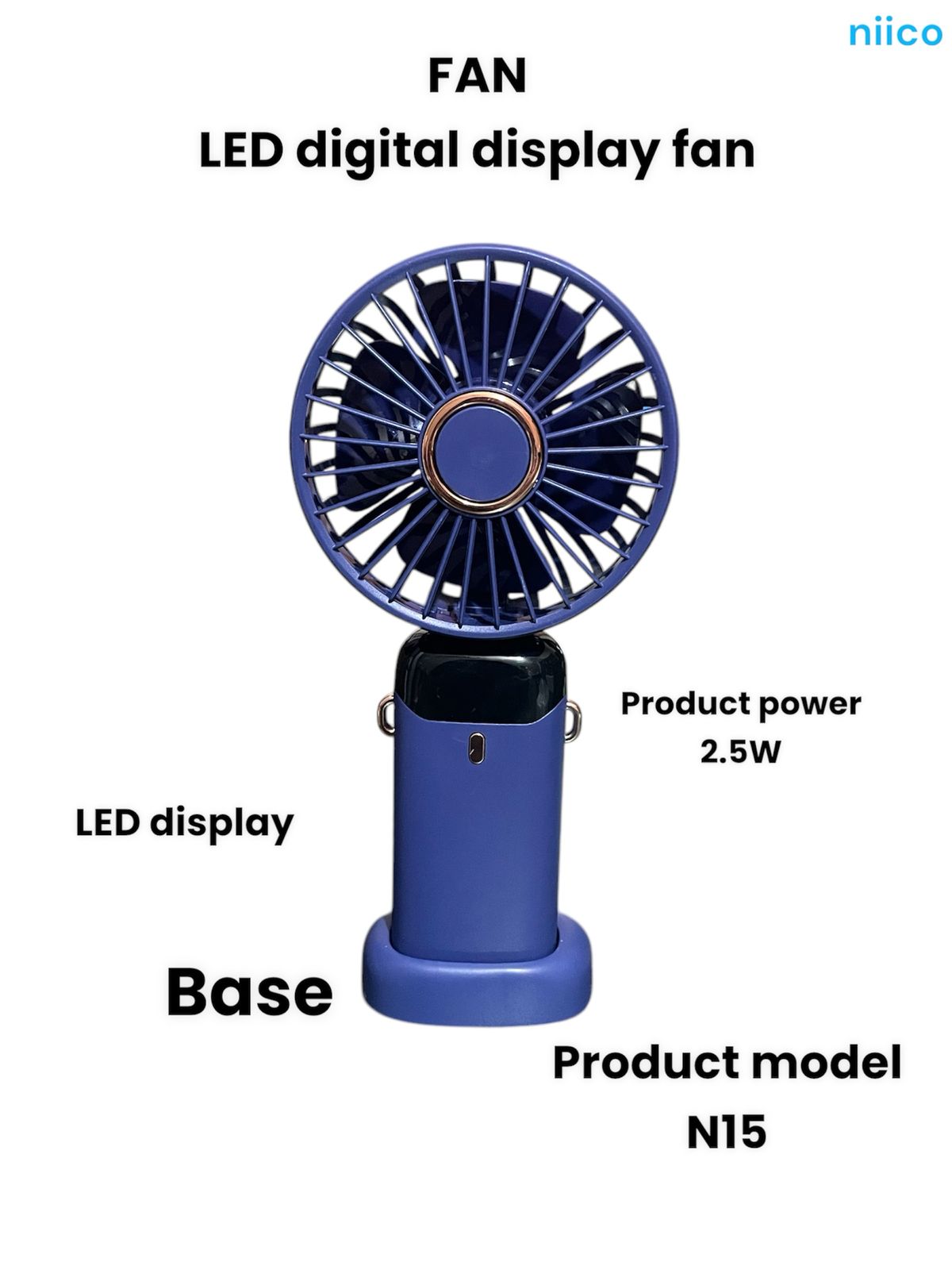 Picture of Mini USB Lithium battery Heavy Duty Rechargeable Portable Handheld cooling Fan With Disply System - 5 year life Time=Model-N15-001(1 Year warranty )