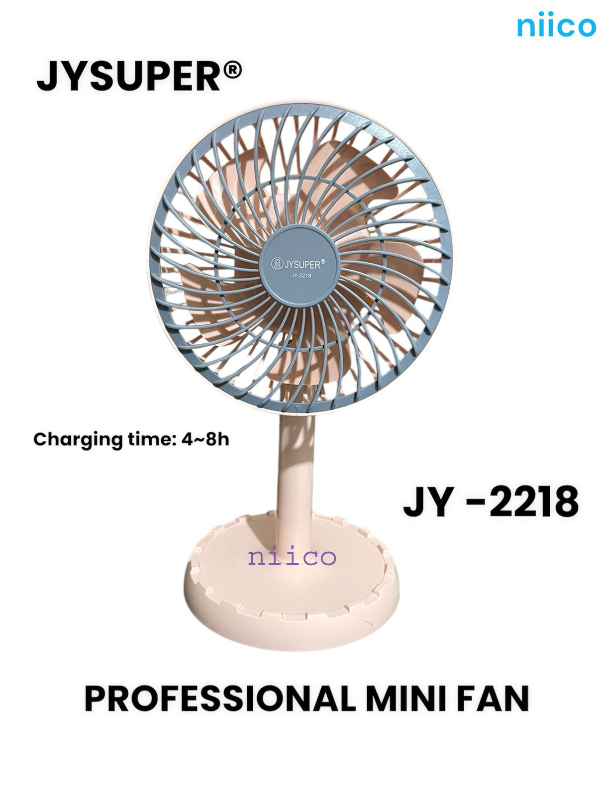 Picture of Rechargeable Moving Charger Fan  Portable Professional  Mini Table Fan Model: Joy Super JY-2218 -001Strong Wind Left to Right Oscillating Angle 45 Degrees - (1 Year Warranty)