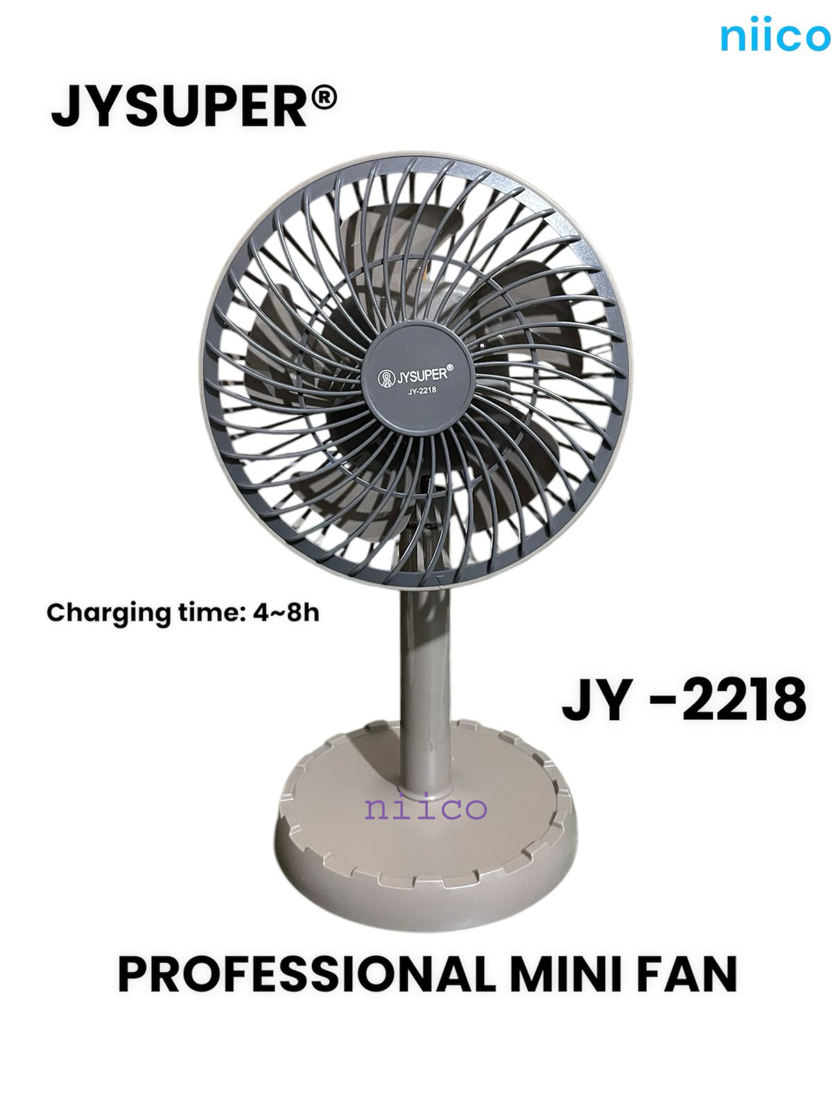 Picture of Rechargeable Moving Charger Fan  Portable Professional  Mini Table Fan Model: Joy Super JY-2218 -002 Strong Wind Left to Right Oscillating Angle 45 Degrees - (1 Year Warranty)