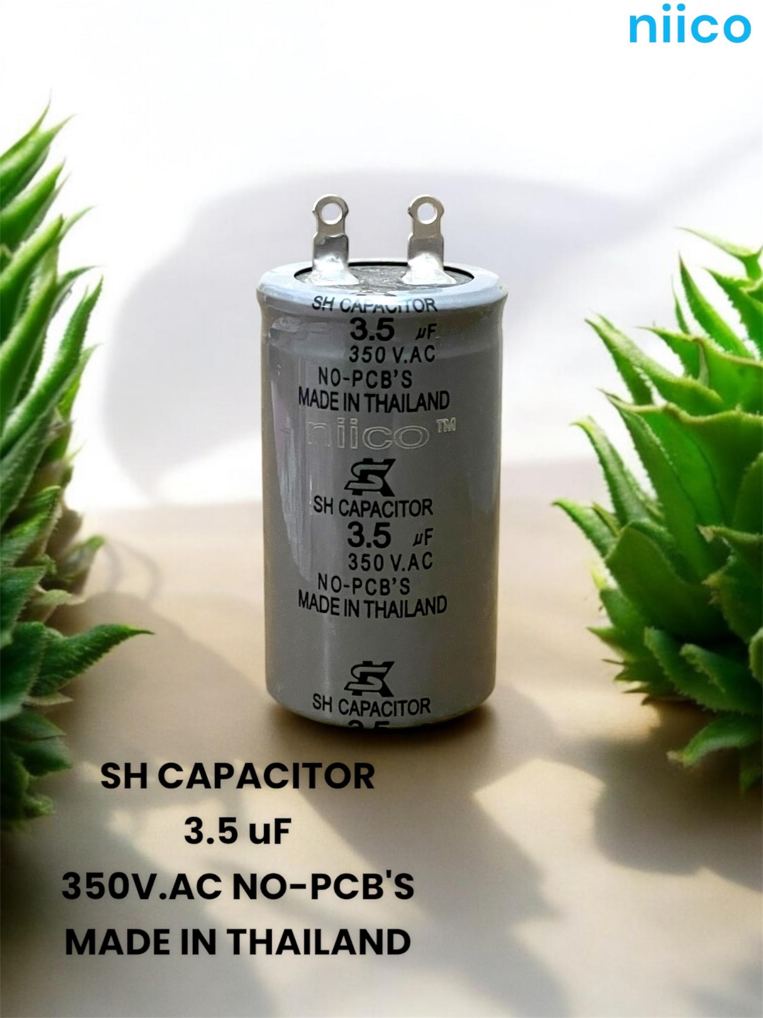Picture of Niico Ceiling Fan Capacitor Model niico=SH 3.5 uf =350 V.AC Made In Thailand Original Capacitor=3.5  UF ( 1 Year Warranty)
