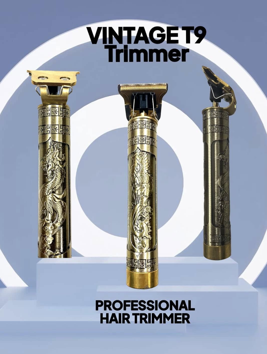 Picture of T9 Vintage USB 6500 charging cable with Rechargeable Hair Trimmer metal body Electric Hair Clipper Haircut Machine For Men-4 Clip(1 Year Warranty)