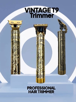 Picture of T9 Vintage USB 6500 charging cable with Rechargeable Hair Trimmer metal body Electric Hair Clipper Haircut Machine For Men-4 Clip(1 Year Warranty)