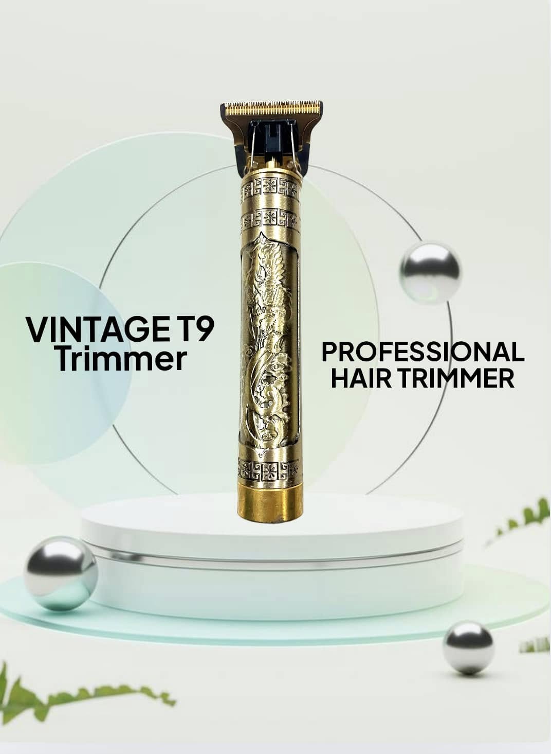 Picture of T9 Vintage USB 6500 charging cable with Rechargeable Hair Trimmer metal body Electric Hair Clipper Haircut Machine For Men-4 Clip(1 Year Warranty)