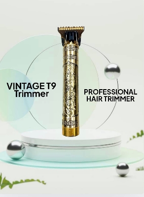 Picture of T9 Vintage USB 6500 charging cable with Rechargeable Hair Trimmer metal body Electric Hair Clipper Haircut Machine For Men-4 Clip(1 Year Warranty)