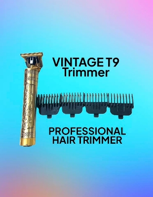 Picture of T9 Vintage USB 6500 charging cable with Rechargeable Hair Trimmer metal body Electric Hair Clipper Haircut Machine For Men-4 Clip(1 Year Warranty)