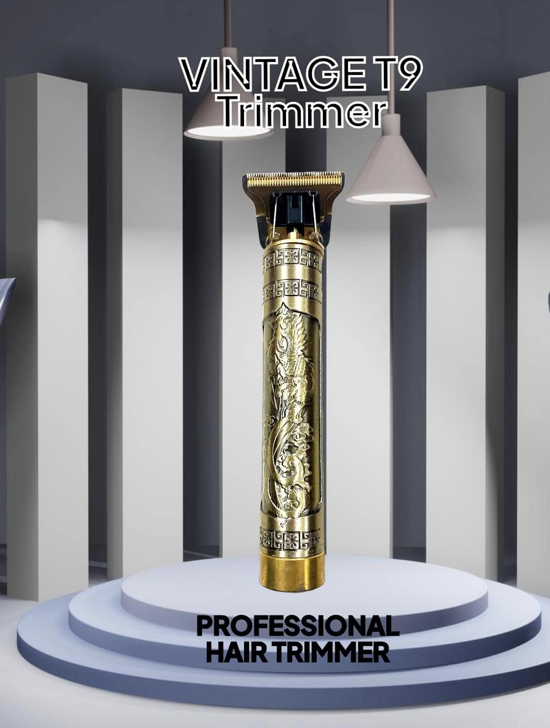 Picture of T9 Vintage USB 6500 charging cable with Rechargeable Hair Trimmer metal body Electric Hair Clipper Haircut Machine For Men-4 Clip(1 Year Warranty)