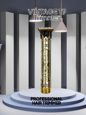 Picture of T9 Vintage USB 6500 charging cable with Rechargeable Hair Trimmer metal body Electric Hair Clipper Haircut Machine For Men-4 Clip(1 Year Warranty)