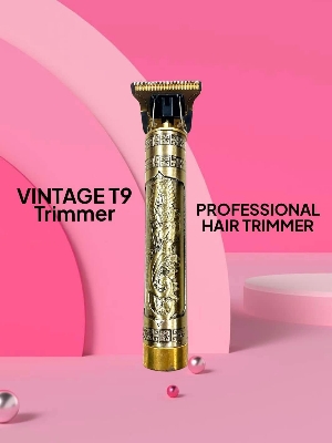 Picture of T9 Vintage USB 6500 charging cable with Rechargeable Hair Trimmer metal body Electric Hair Clipper Haircut Machine For Men-4 Clip(1 Year Warranty)