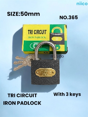 Picture of 50 mm Iron Padlock 3 pcs iron keys TRI CIRCUIT  Brass lock Tala = 3 Key Tala Size(3 Inch X 2 Inch)