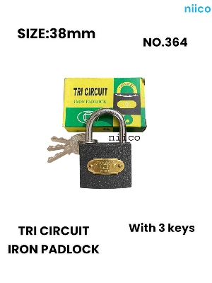 Picture of Iron Padlock 38 mm 3 pcs iron keys TRI CIRCUIT  Brass lock Tala = 3 Key Tala Size(2.5 Inch X 1.5 Inch)