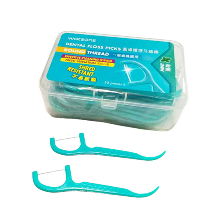 Picture of Watsons Round Thread Mint Dental Floss Picks - 50 Pieces Box