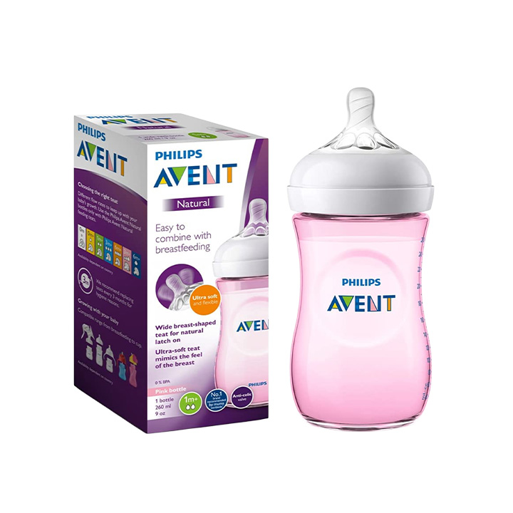 Picture of Baby Feeder | Philips Avent Natural Ultra Soft & Flexible Pink Feeding Bottle for 1 month+ 1 Bottle | 260ml