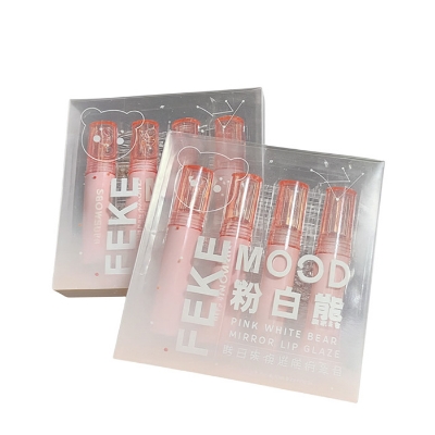 Picture of Keke Mood Pink White Bear Mirror Lip Glaze 4pcs Set-A/B Lipstick Lipgloss