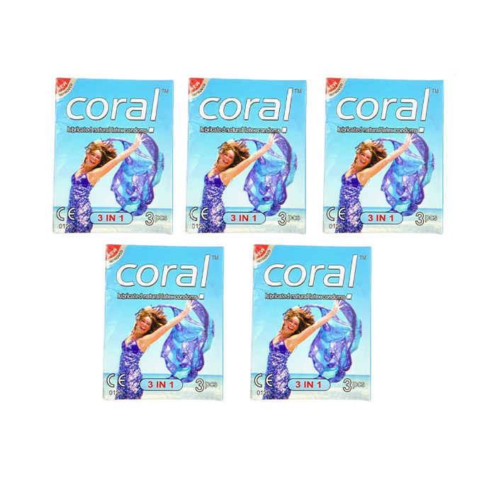 Picture of Coral 3in1 Flavors Lubricated Natural Latex Condom Half Box - 3x5 -15pcs (Made in Malaysia)