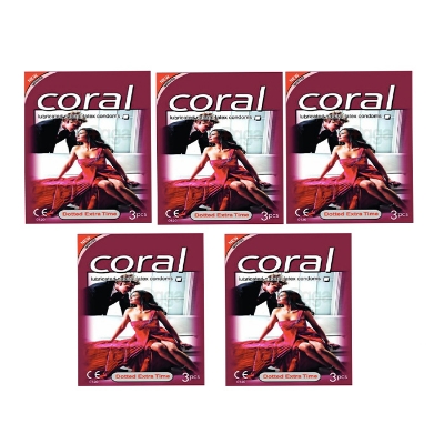Picture of Coral Dotted Extra Time Lubricated Natural Latex Condom Half Box - 3x5 - 15pcs (Made in Malaysia)