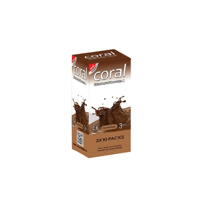 Picture of CORAL  Chocolate Flavors Lubricated Latex Condom Full Box