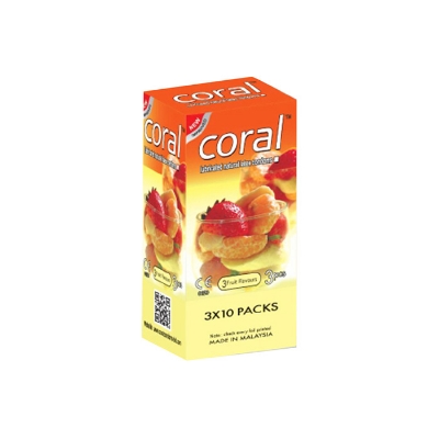 Picture of Coral 3 Fruits Flavors Lubricated Natural Latex Condom For Men Full Box