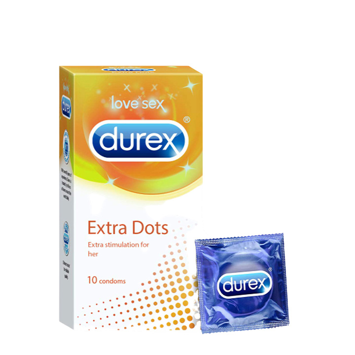 Picture of Durex Extra Dots Condom for Men for Extra Stimulation for Her | Single 10pcs Pack | Made In India