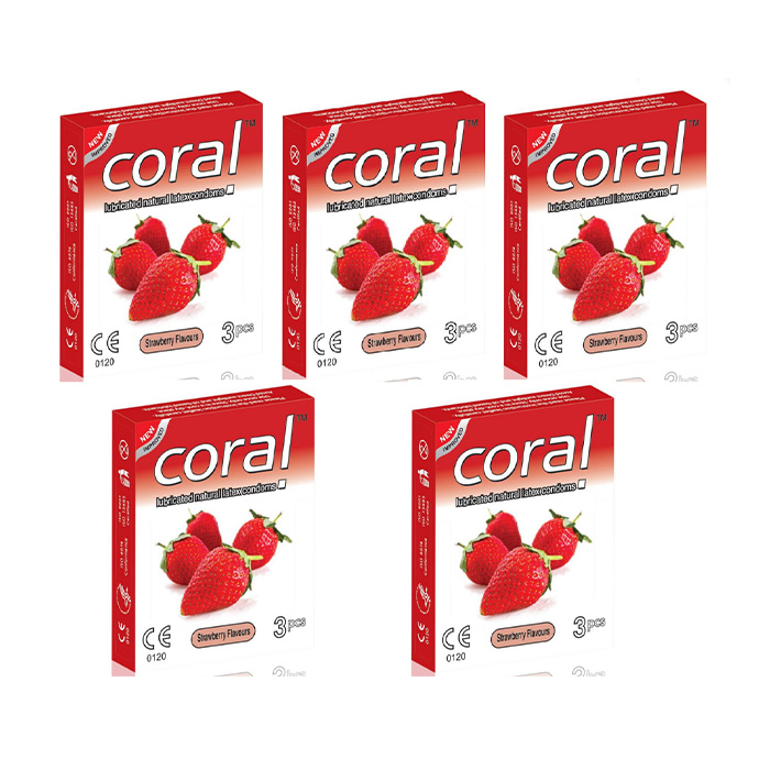 Picture of Coral Starwberry Flavors Lubricated Natural Latex Condom Half Box 15piece