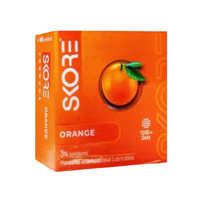 Picture of SKORE Not Out, Chocolate, Strawberry, Orange, Banana, Cherry Flavor, Dots, Shade, Cool Warm 1500+ Dots Condom for Men | Single 3pcs | India