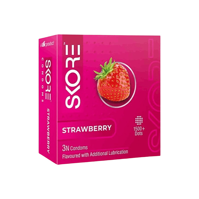 Picture of SKORE Not Out, Chocolate, Strawberry, Orange, Banana, Cherry Flavor, Dots, Shade, Cool Warm 1500+ Dots Condom for Men | Single 3pcs | India