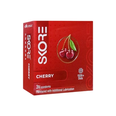 Picture of SKORE Not Out, Chocolate, Strawberry, Orange, Banana, Cherry Flavor, Dots, Shade, Cool Warm 1500+ Dots Condom for Men | Single 3pcs | India