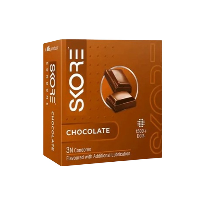 Picture of SKORE Not Out, Chocolate, Strawberry, Orange, Banana, Cherry Flavor, Dots, Shade, Cool Warm 1500+ Dots Condom for Men | Single 3pcs | India
