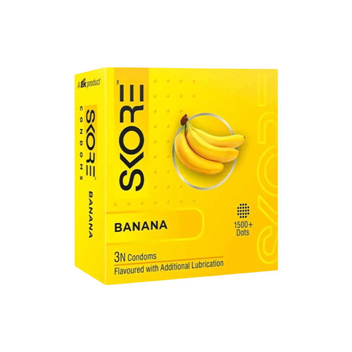 Picture of SKORE Not Out, Chocolate, Strawberry, Orange, Banana, Cherry Flavor, Dots, Shade, Cool Warm 1500+ Dots Condom for Men | Single 3pcs | India