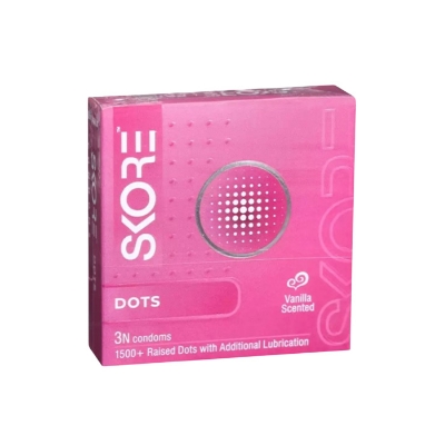 Picture of SKORE Not Out, Chocolate, Strawberry, Orange, Banana, Cherry Flavor, Dots, Shade, Cool Warm 1500+ Dots Condom for Men | Single 3pcs | India