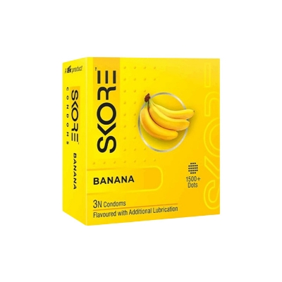 Picture of SKORE Not Out, Chocolate, Strawberry, Orange, Banana, Cherry Flavor, Dots, Shade, Cool Warm 1500+ Dots Condom for Men | Single 3pcs | India