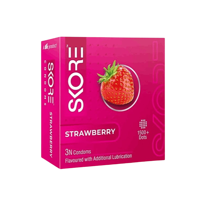 Picture of SKORE Not Out, Chocolate, Strawberry, Orange, Banana, Cherry Flavor, Dots, Shade, Cool Warm 1500+ Dots Condom for Men | Single 3pcs | India