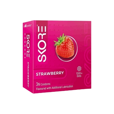 Picture of SKORE Not Out, Chocolate, Strawberry, Orange, Banana, Cherry Flavor, Dots, Shade, Cool Warm 1500+ Dots Condom for Men | Single 3pcs | India