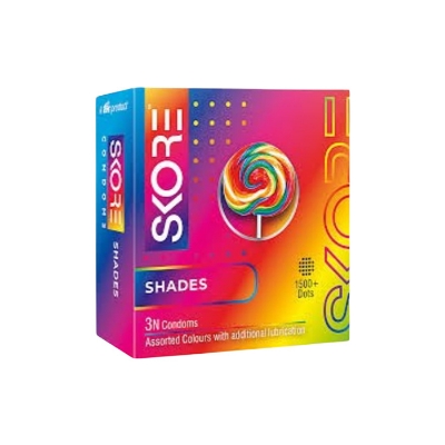 Picture of SKORE Not Out, Chocolate, Strawberry, Orange, Banana, Cherry Flavor, Dots, Shade, Cool Warm 1500+ Dots Condom for Men | Single 3pcs | India