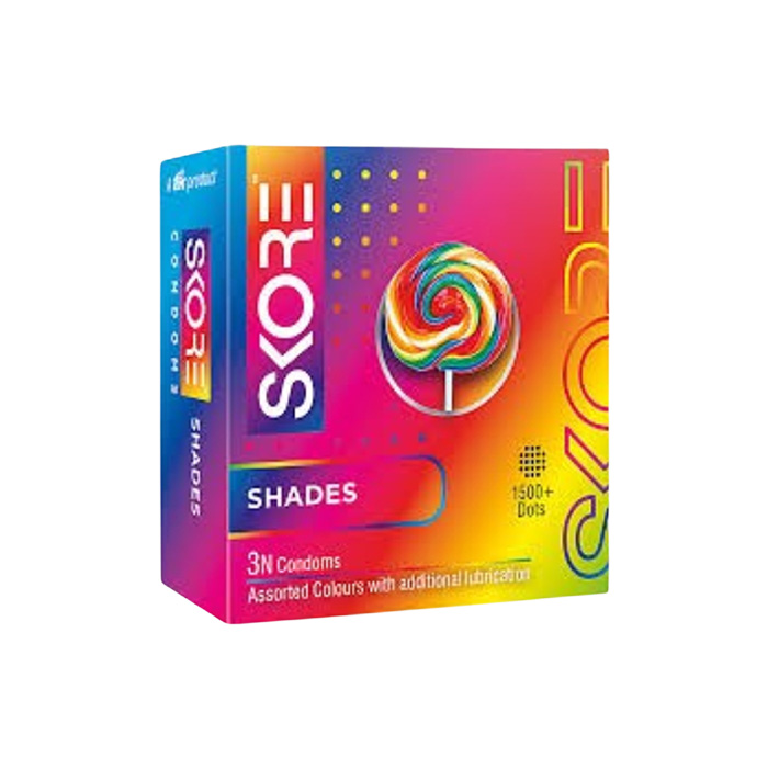 Picture of SKORE Not Out, Chocolate, Strawberry, Orange, Banana, Cherry Flavor, Dots, Shade, Cool Warm 1500+ Dots Condom for Men | Single 3pcs | India