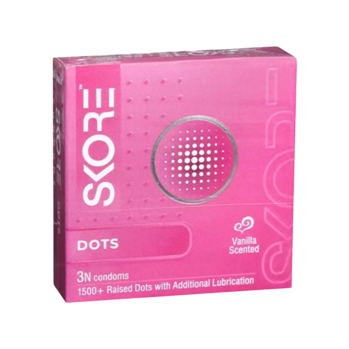 Picture of SKORE Not Out, Chocolate, Strawberry, Orange, Banana, Cherry Flavor, Dots, Shade, Cool Warm 1500+ Dots Condom for Men | Single 3pcs | India