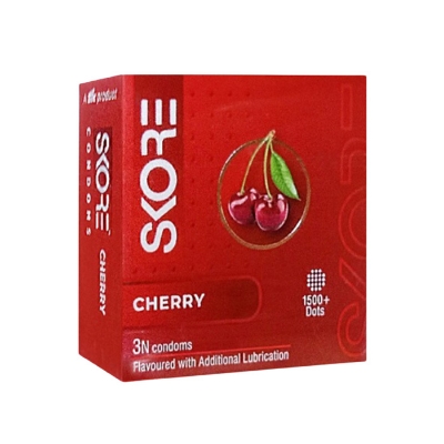 Picture of SKORE Not Out, Chocolate, Strawberry, Orange, Banana, Cherry Flavor, Dots, Shade, Cool Warm 1500+ Dots Condom for Men | Single 3pcs | India