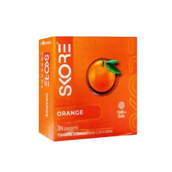 Picture of SKORE Not Out, Chocolate, Strawberry, Orange, Banana, Cherry Flavor, Dots, Shade, Cool Warm 1500+ Dots Condom for Men | Single 3pcs | India