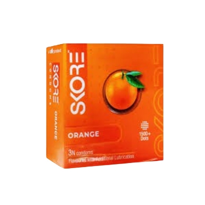 Picture of SKORE Not Out, Chocolate, Strawberry, Orange, Banana, Cherry Flavor, Dots, Shade, Cool Warm 1500+ Dots Condom for Men | Single 3pcs | India