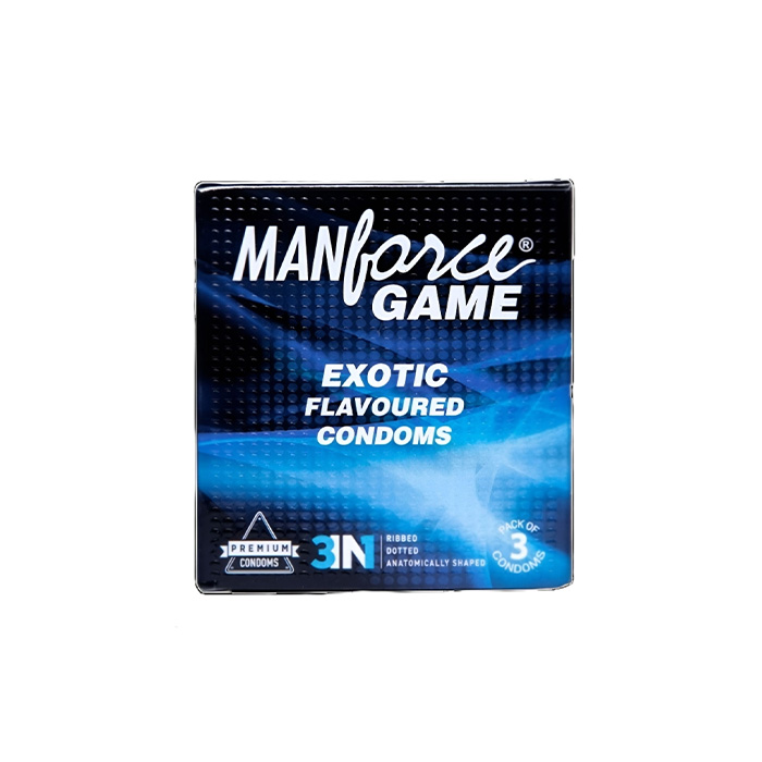 Picture of Manforce 3pcs Pack Chocolate/ 1500 Litchi/ 1740 Litchi/ Coctail Strawberry/ Stamina Orange, Pineapple/ Strawberry/ Black Grapes/ Game/ Premium Flavor Super Condoms Single Pack - Select Variants & Order