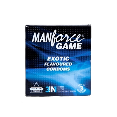 Picture of Manforce 3pcs Pack Chocolate/ 1500 Litchi/ Coctail Strawberry/ Stamina Orange, Pineapple/ Strawberry/ Black Grapes/ Game/ Premium Flavor Super Condoms Single Pack - Select Variants & Order