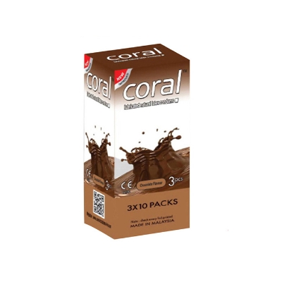 Picture of CORAL - Coral - Chocolate Flavors Lubricated Natural Latex Condom Full Box
